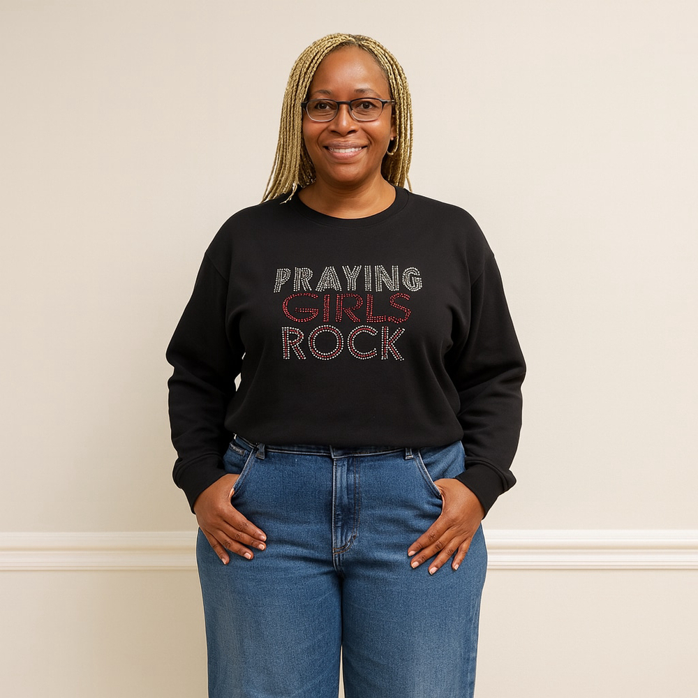 Next Level “Praying Girls Rock” Rhinestone Black Sweatshirt XXL